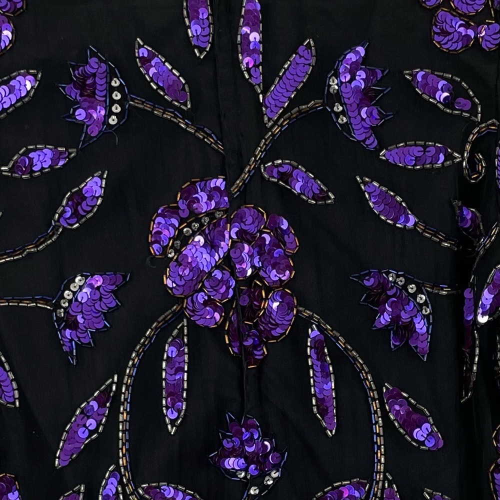 VINTAGE by Laurence Kazar NY Purple Sequined & Beaded Shirt Mega Shoulder Pads - Picture 9 of 10